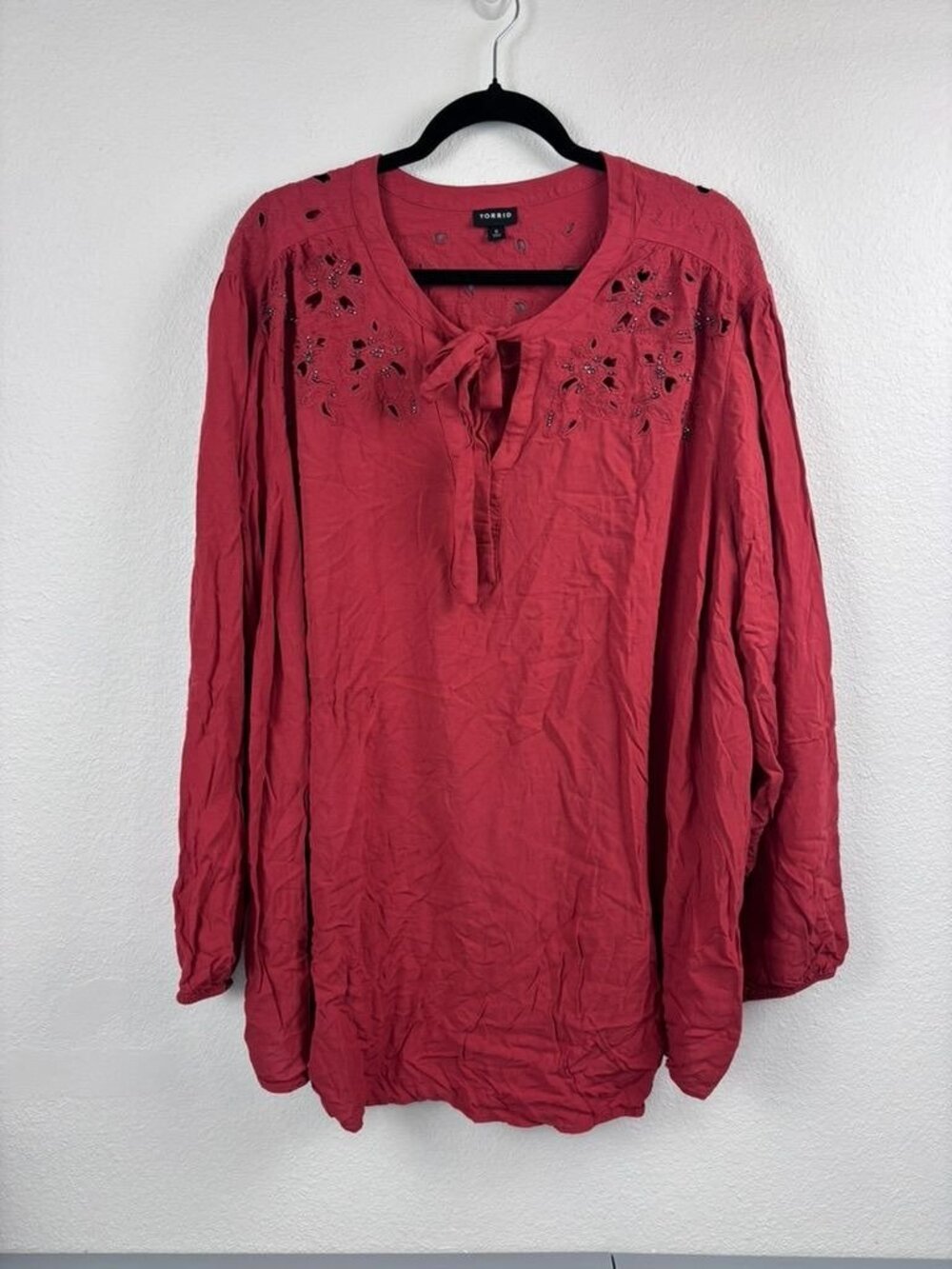 Torrid 6 6X rust orange long sleeve beaded peasant boho blouse top cottagecore
